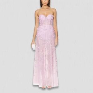 BCBG Max Azria A ‘Poppy’ Corset Gown 3D Floral Lace Corset Sheer Pink Lilac sz 6